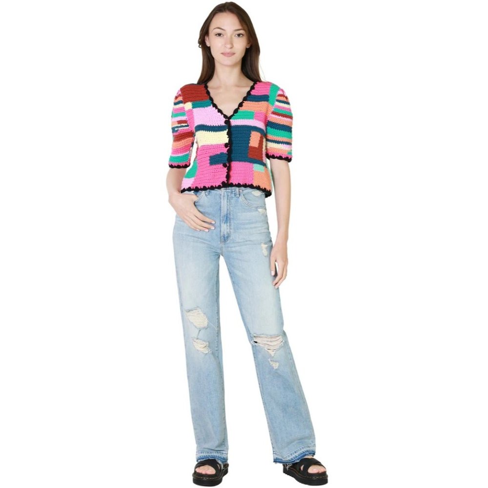NWT $315 TACH TINI CROCHET MULTI COLORBLOCK STRIPE HAND KNIT CARDIAN  SIZE XS - Picture 5 of 16